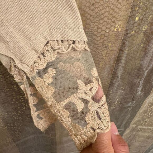 Urban Outfitters Leona Lace Tan Brown Hook Eye Boho Long Sleeve Cropped Medium - Picture 6 of 10